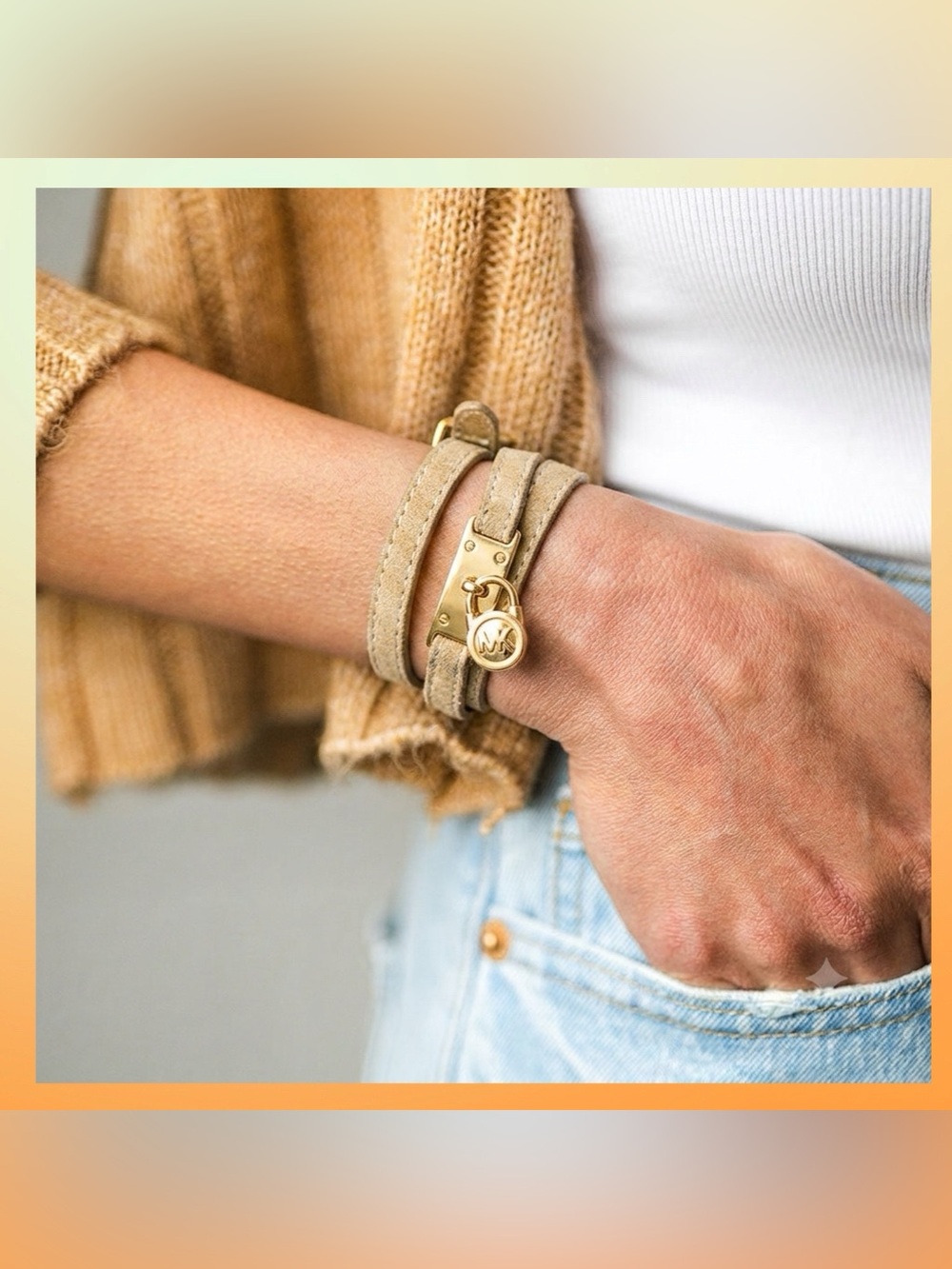 MICHAEL KORS PadLock Triple Wrap Bracelet • leather • gold-tone padlock charm